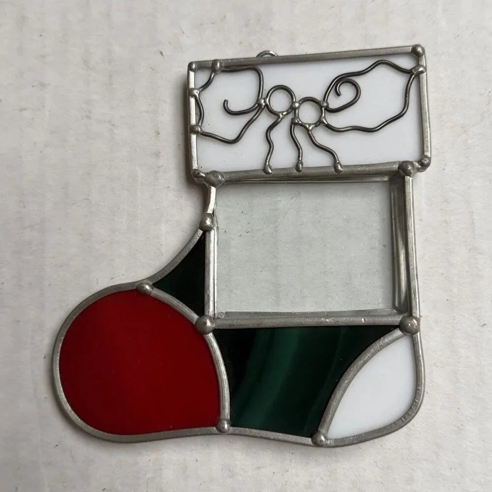 Stained Glass Suncatcher Ornament Christmas Stocking Window Photo Frame 4‎ In
